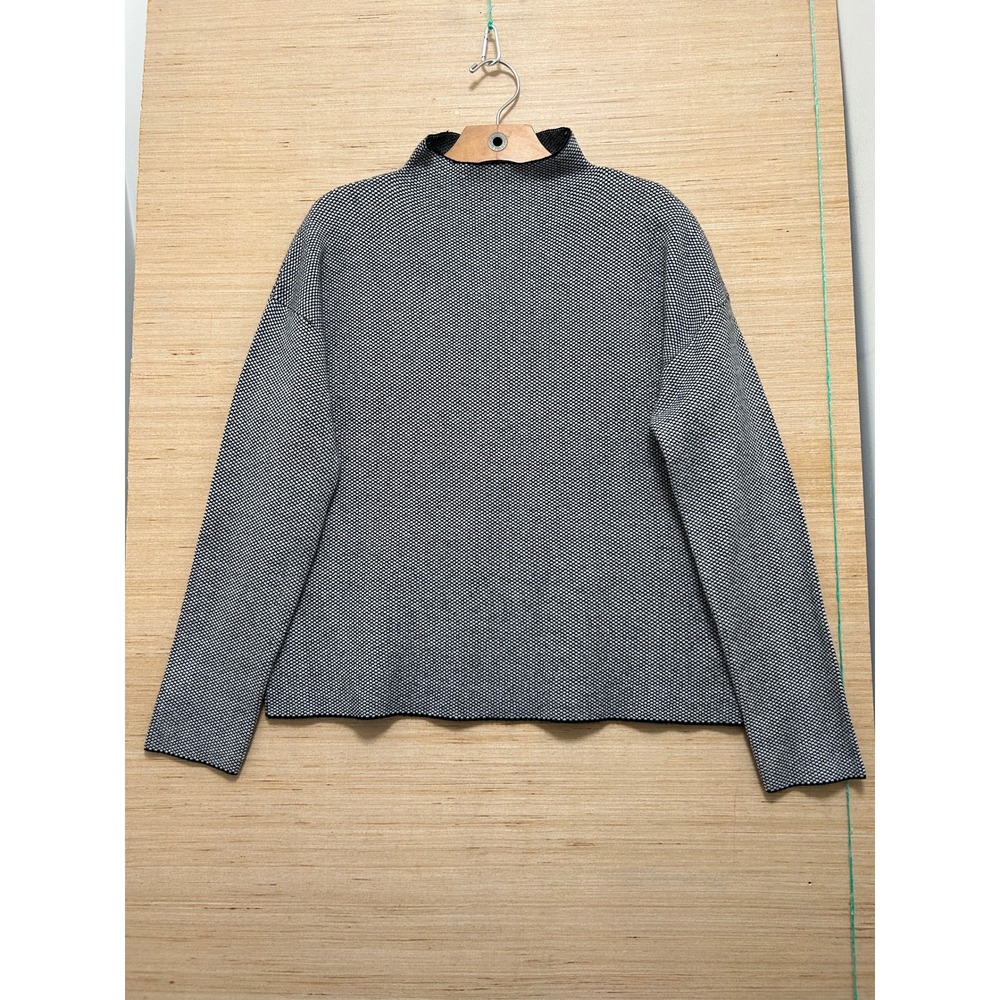 Tahari Womens Large Mock Neck Sweater Black White Micro Pattern Drop‎ Shoulder